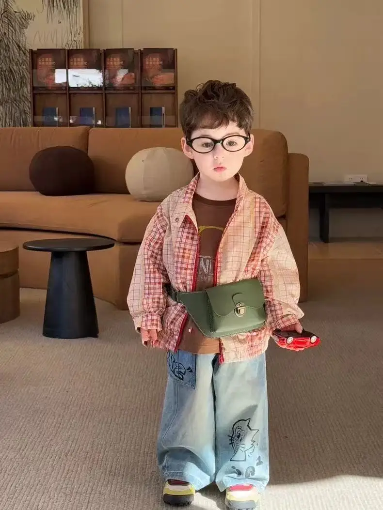 Boys' Outerwear New Fashionable Shirt For Spring And Summer Stylish Vintage Long-sleeved Checkered Shirt For Children