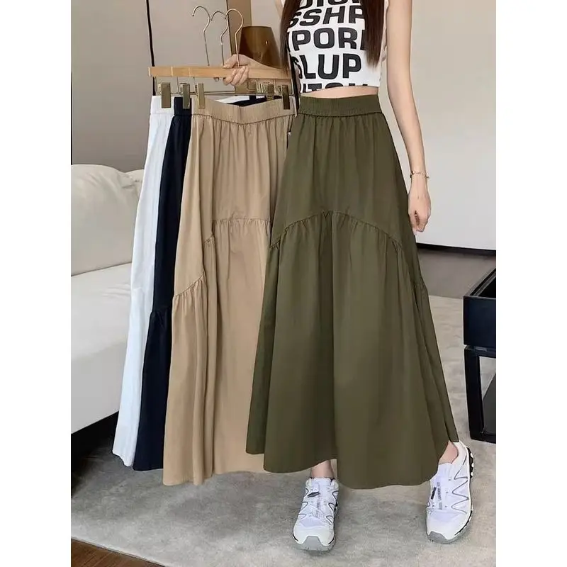 Fashionable Pleated Skirt for Short Women Summer New Korean Style Design Sense Elastic Waist Long Skirt Women's Dress