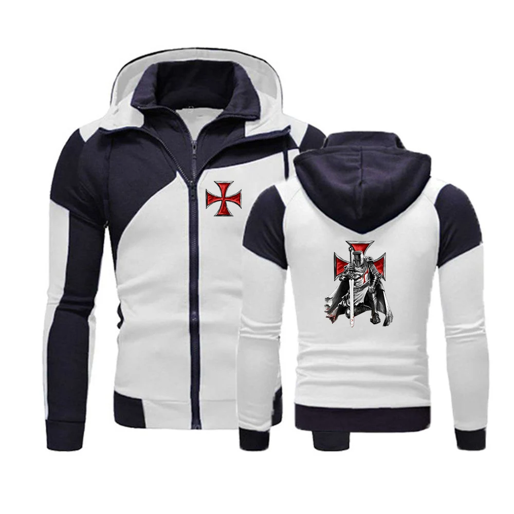 2025 Spring Autumn Knights Templar Print Trendy Versatile Splicing Zip Hoodies Man's Personality Loose High Quality Jacket Coats