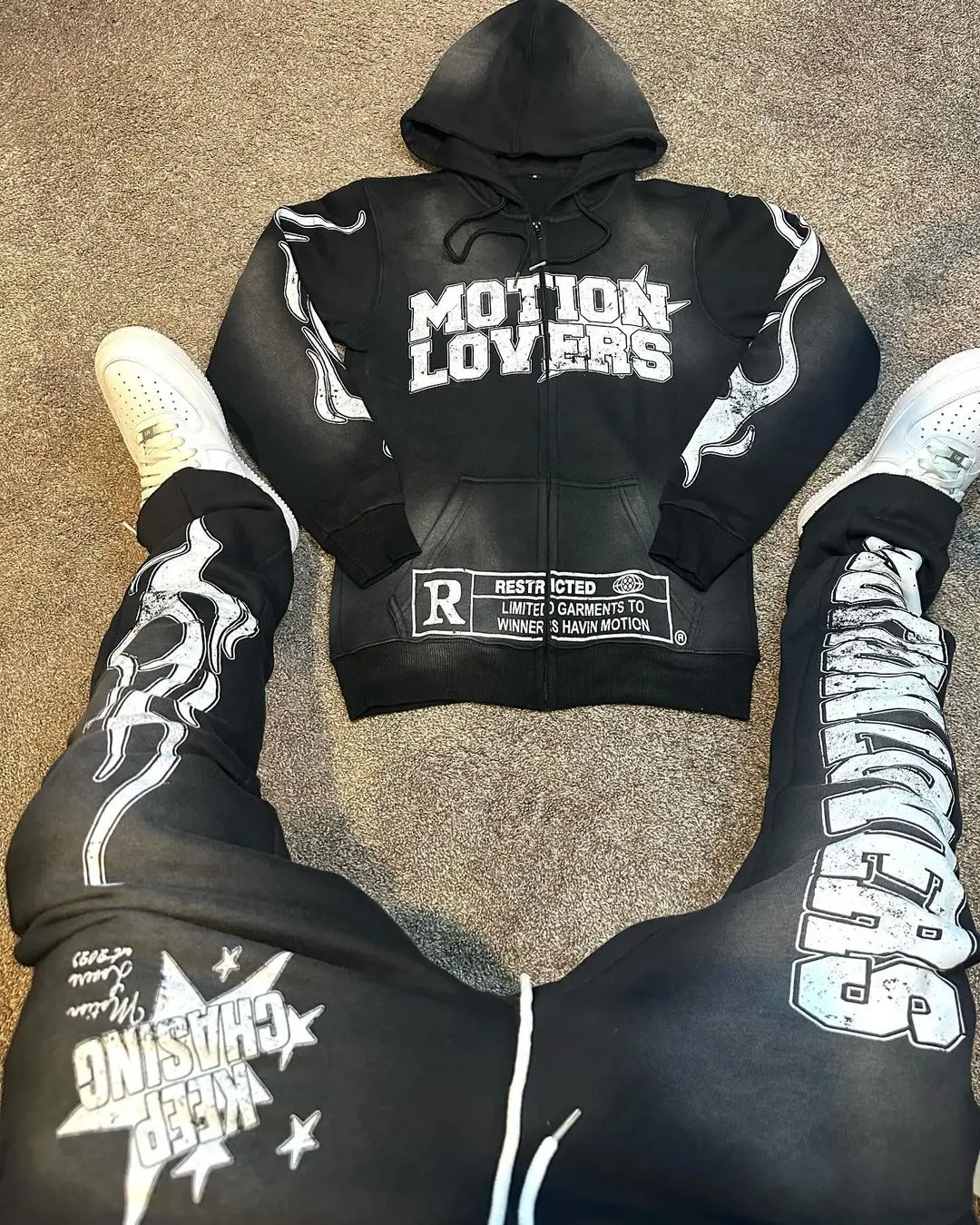 MOT10NLOVERS Hip-hop męska odzież sportowa na co dzień, dwuczęściowy zestaw odzieży ulica Harajuku Super Dalian z kapturem, męska Y2k