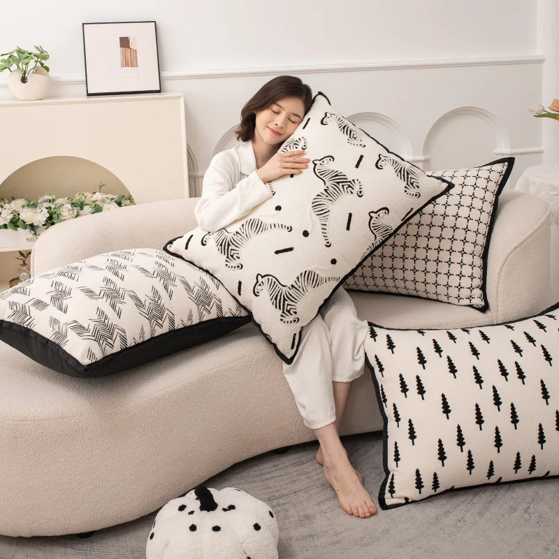 Large Size Throw Pillow Cover 50X50/60X60/50X70 CMCream Stamping Waist Cushion Cover Luxury Decor Home Decorative Pillowcase