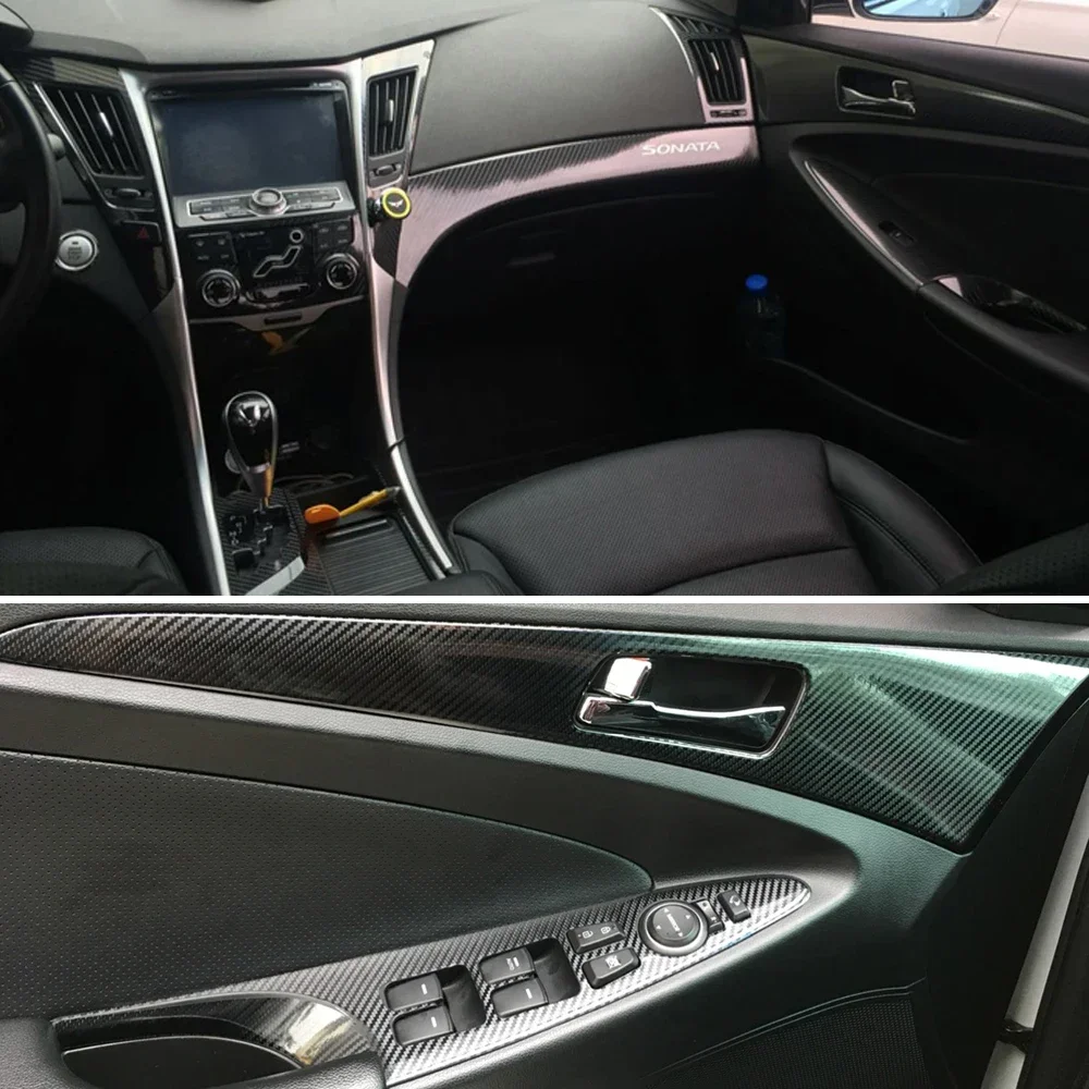 Car-Styling 3D/5D Carbon Fiber Car Interior Center Console Color Change Molding Sticker Decals For Hyundai sonata 8 2011-2014