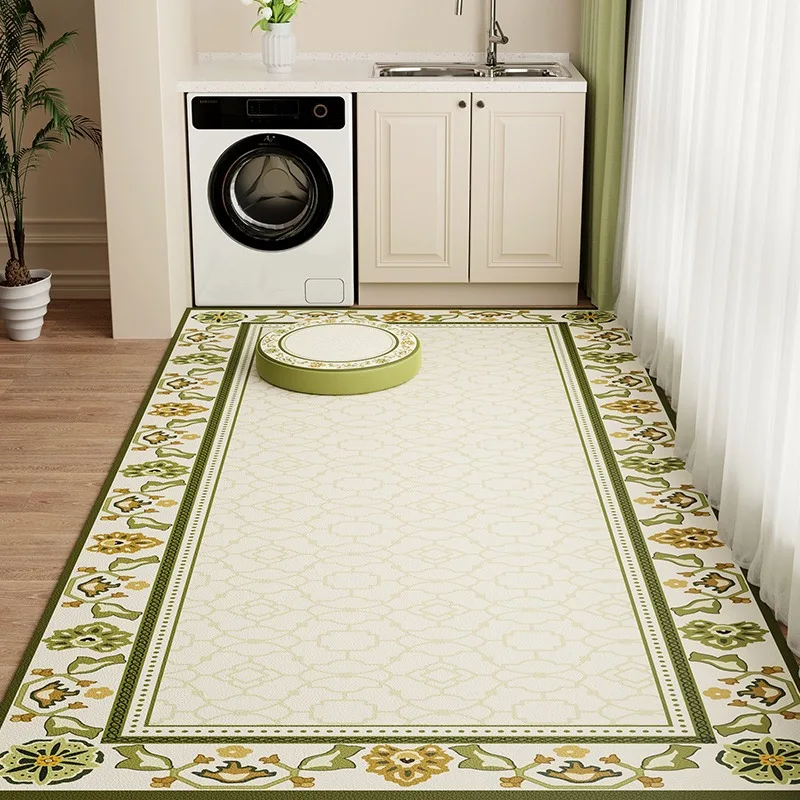 Green American Kitchen Floor Mat PVC Large Area Waterproof Oil-proof Leather Carpet Modern Floral Balcony Rugs Tapete De Cozinha