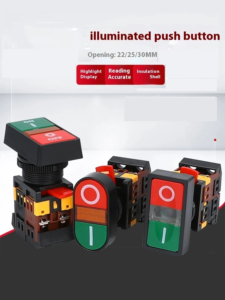 Кнопка с двойной головкой APBB-22/25N PPBB AS/22 Красный и зеленый Двухниз Двойной клеммный переключатель сброса света с двойной головкой