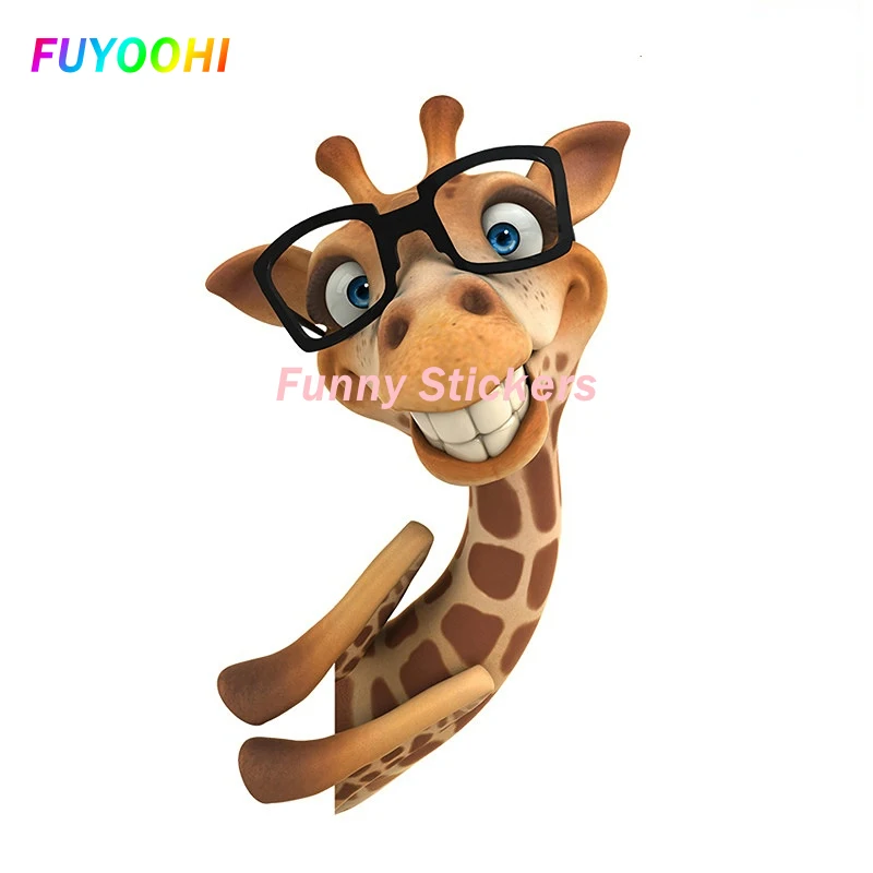 FUYOOHI Play Stickers 3D Glasses Giraffe Waterproof Vinyl Car Decal, Personality Cartoon Animal Sticker