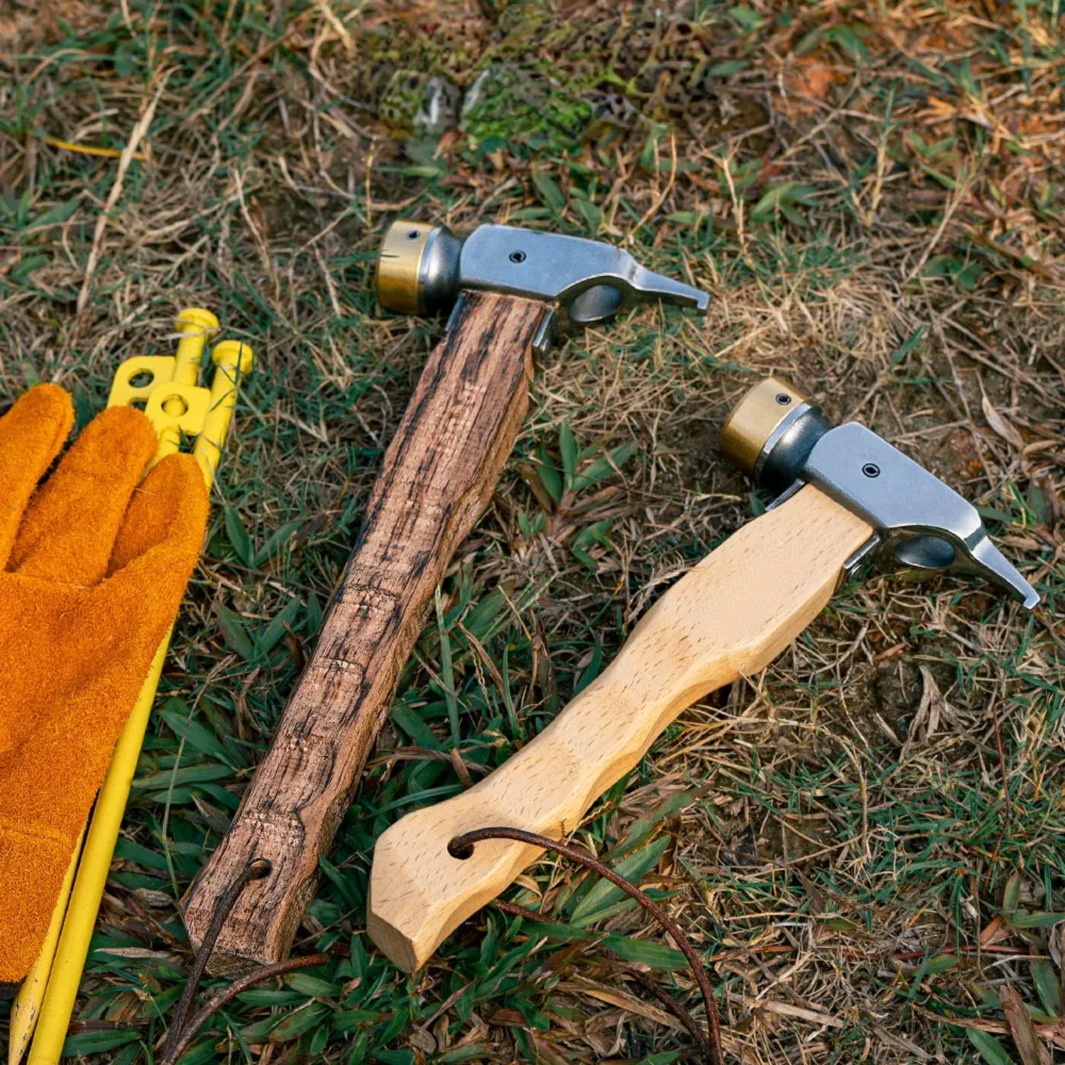 

Multifunctional Camping Hammer with Copper , Beech Handle with Safety Rope, Outdoor Hiking