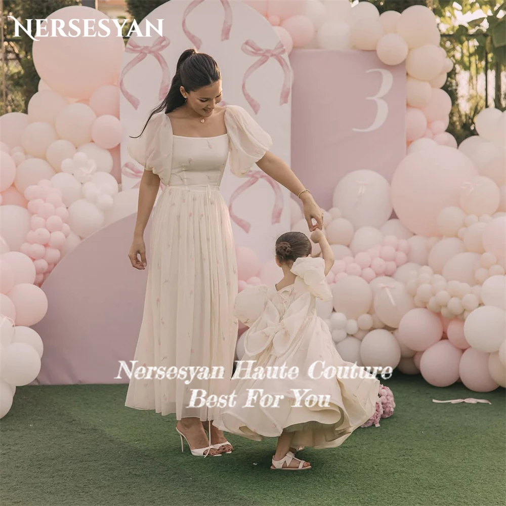 Nersesyan robes de bal élégantes en dentelle manches courtes bouffantes col carré robes de fête d'anniversaire robes Maxi pла Heiе ж Salah Ramonе personnalisé