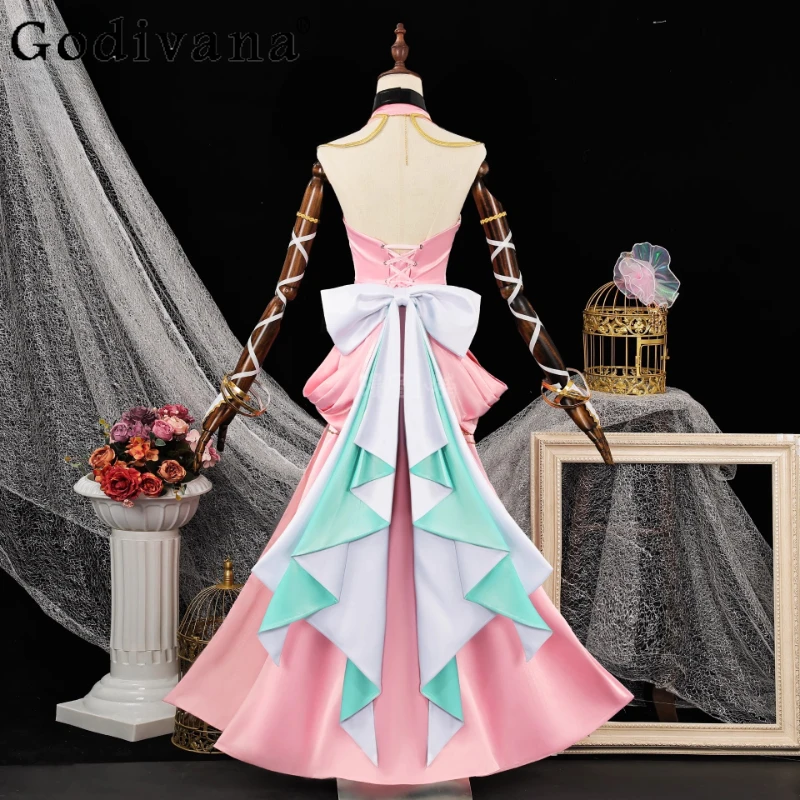 CC Lost Story Cosplay Costume for Women Uniform Female Halloween Party Role Play Girls Cos Pink Long Party Dress Suits