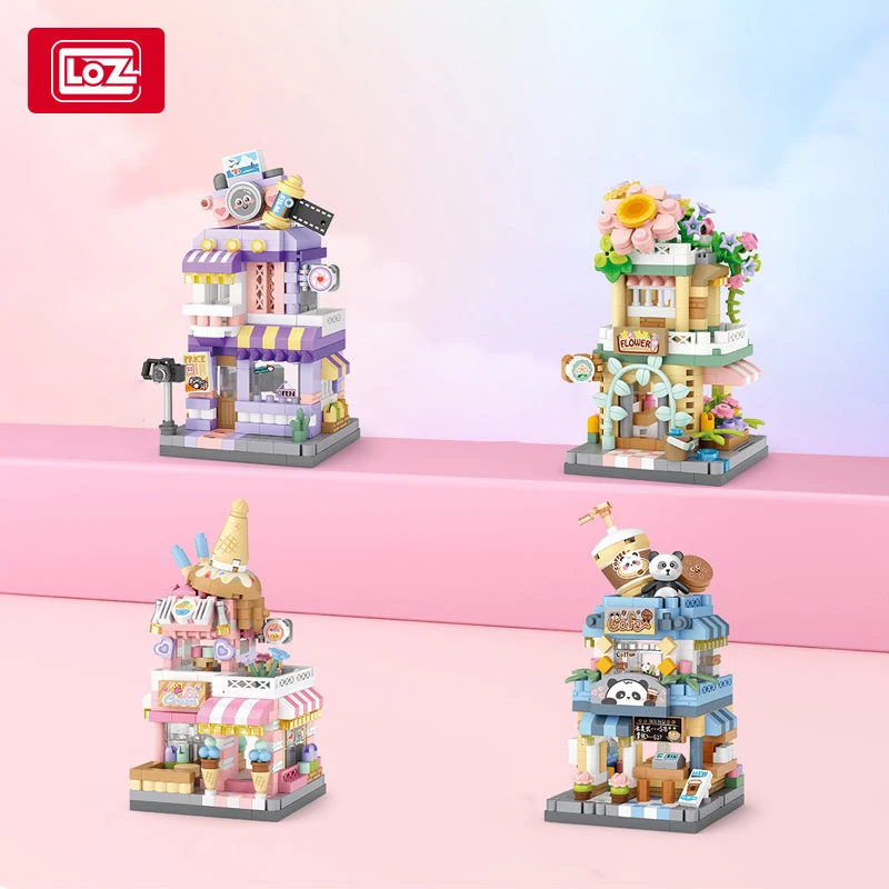

LOZ Street View Series Food Street Ice Cream Shop Panda Cafe Flower Shop Microparticle model children's building blocks toys