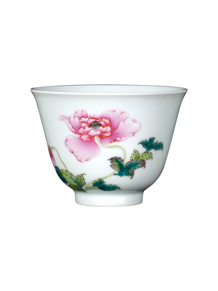 Zhongjia Kiln Ceramic Tea Jingdezhen White Porcelain Hand-painted Enamel Colored Hundred Butterfly Flowers Small Single Cup