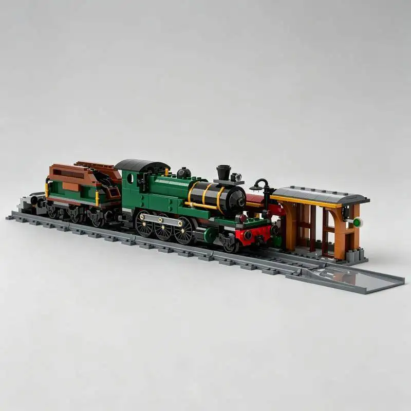560PCS MOC Vintage Steam Train Locomotive Railway Model Building Blocks Creative DIY Assembly Toy Collection Display Gift