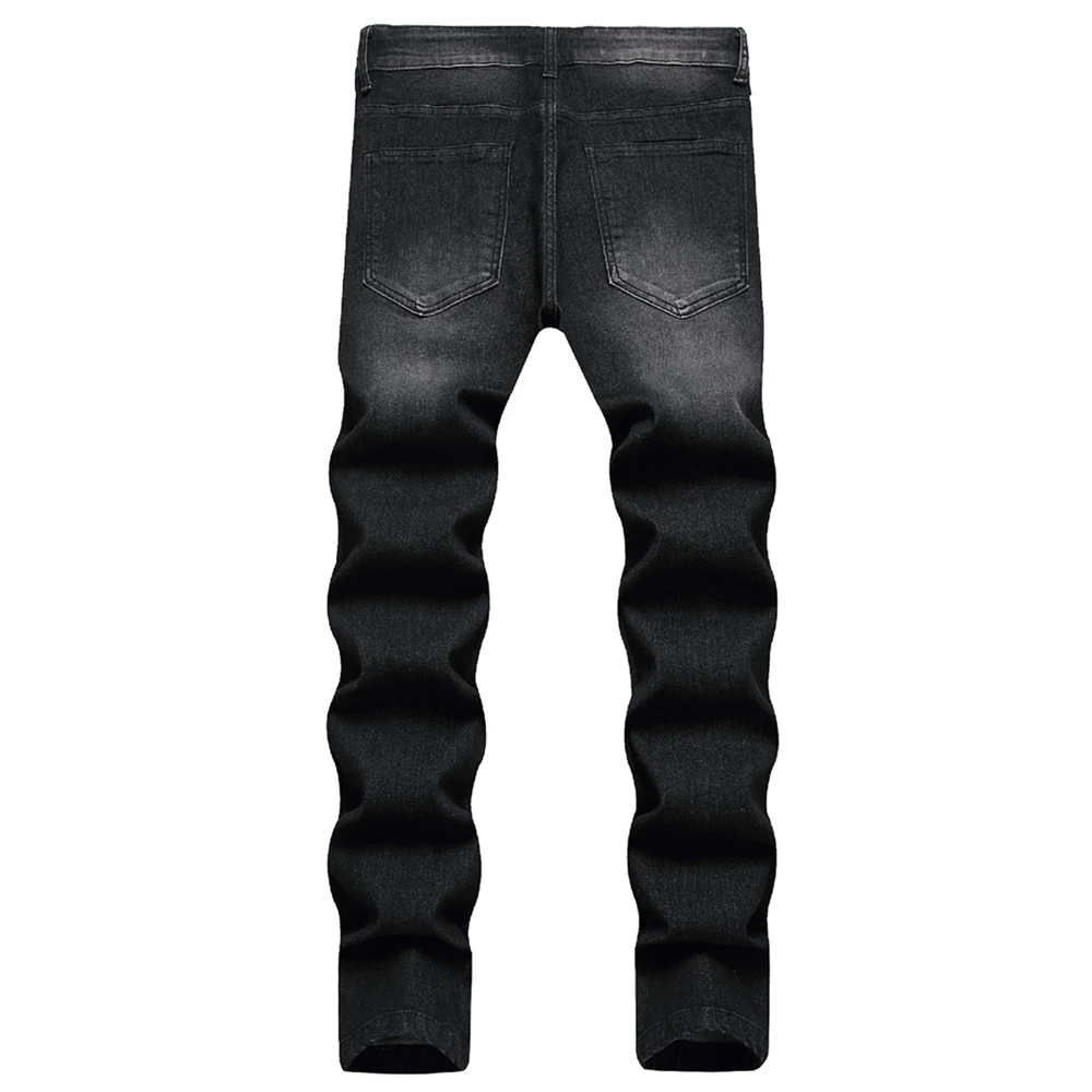 Men Motorcycle Biker Jeans Stylish Ripped Distressed Skinny Pencil Jeans Pants Holes Patch Slim Long Jeans Male Denim Trousers