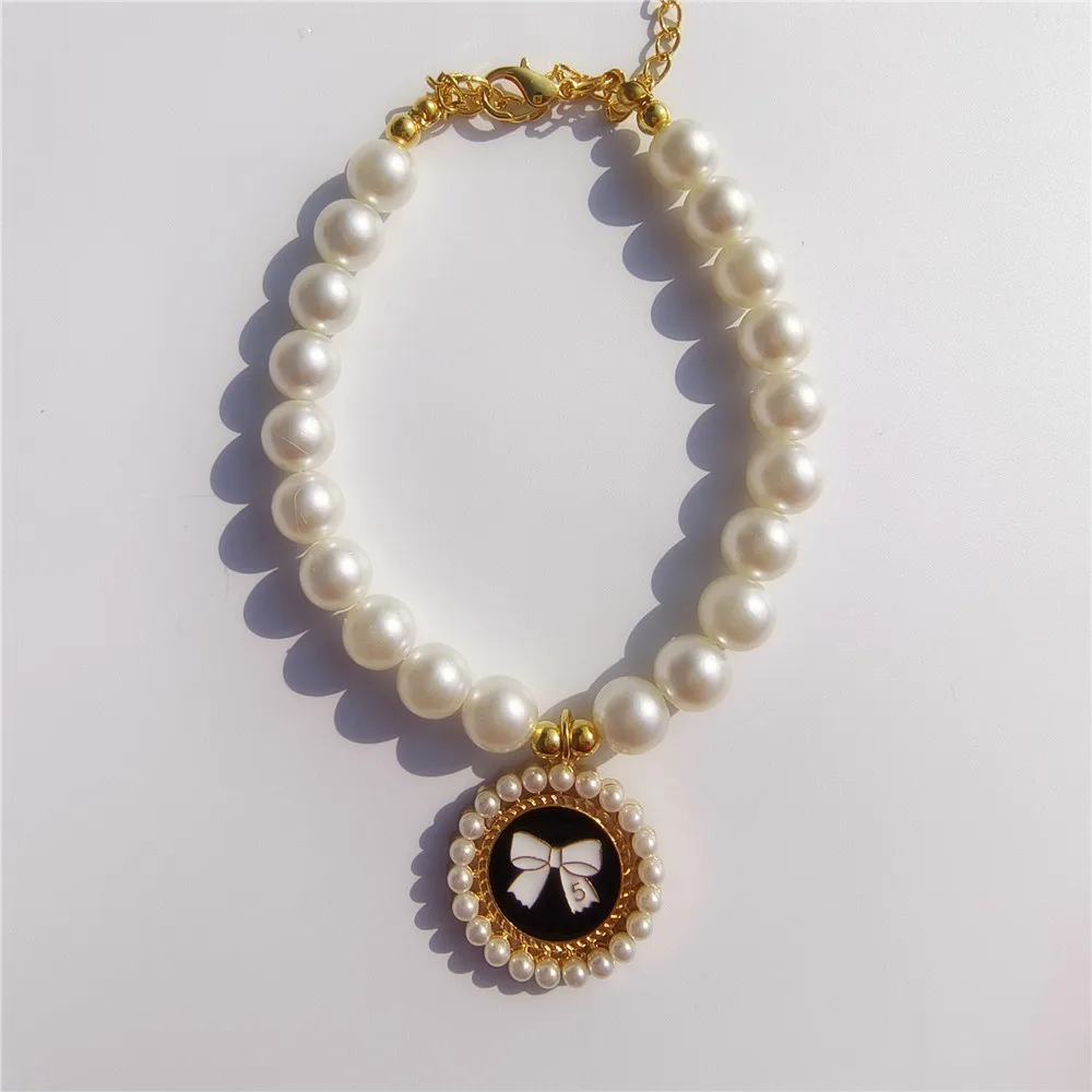 Cute Pet Pearl Collar Dog Princess Bow Necklace Cat Jewelry Collar Puppy Accessories Dog Chain Chihuahua Wedding Jewelry Stuff