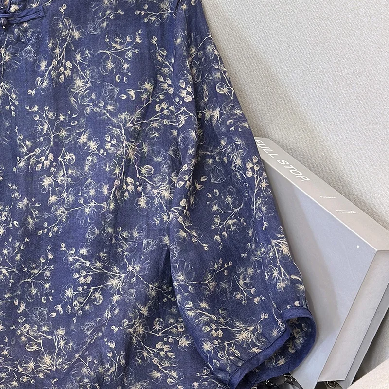 Neue Chinesische Sle Floral Print Baumwolle Leinen irt frauen Sommer Große Größe Reformiert Tang Kostüm Top Stehkragen Button up