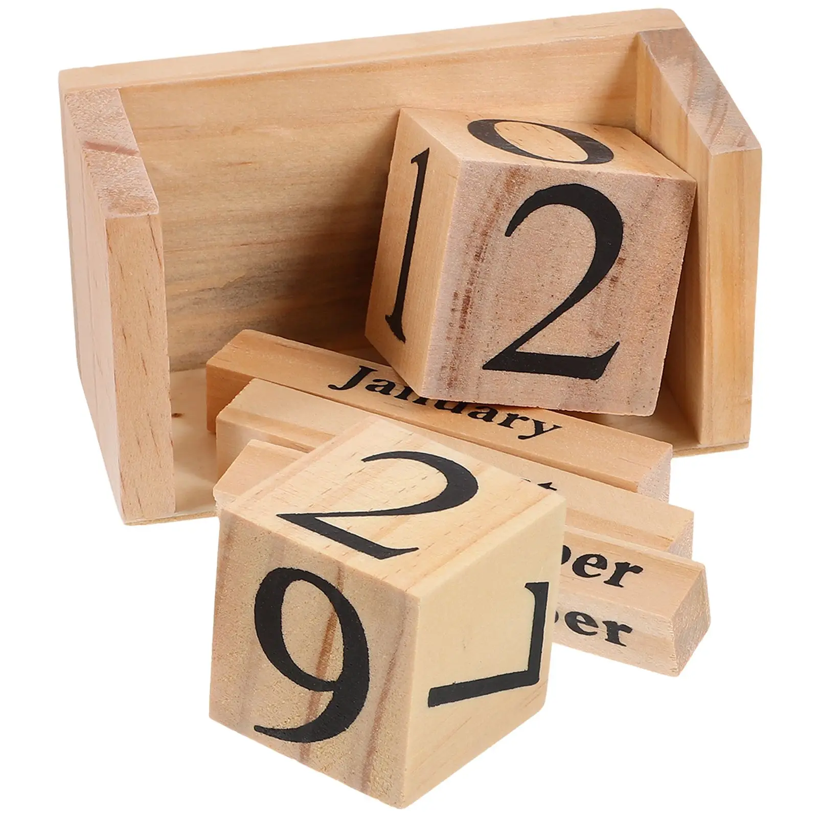 

Wooden Calendar Blocks Stylish Practical Retro Design Black Desk Decor Perpetual Daily Use Office Supply Table Standing Calendar