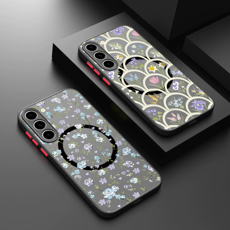 Blumenmuster Magnetische Handyhülle für Samsung Galaxy S26 S25 S24 S23 Ultra S25 S24 FE A17 A37 A56 A55 A36 A16 Acryl-Cover