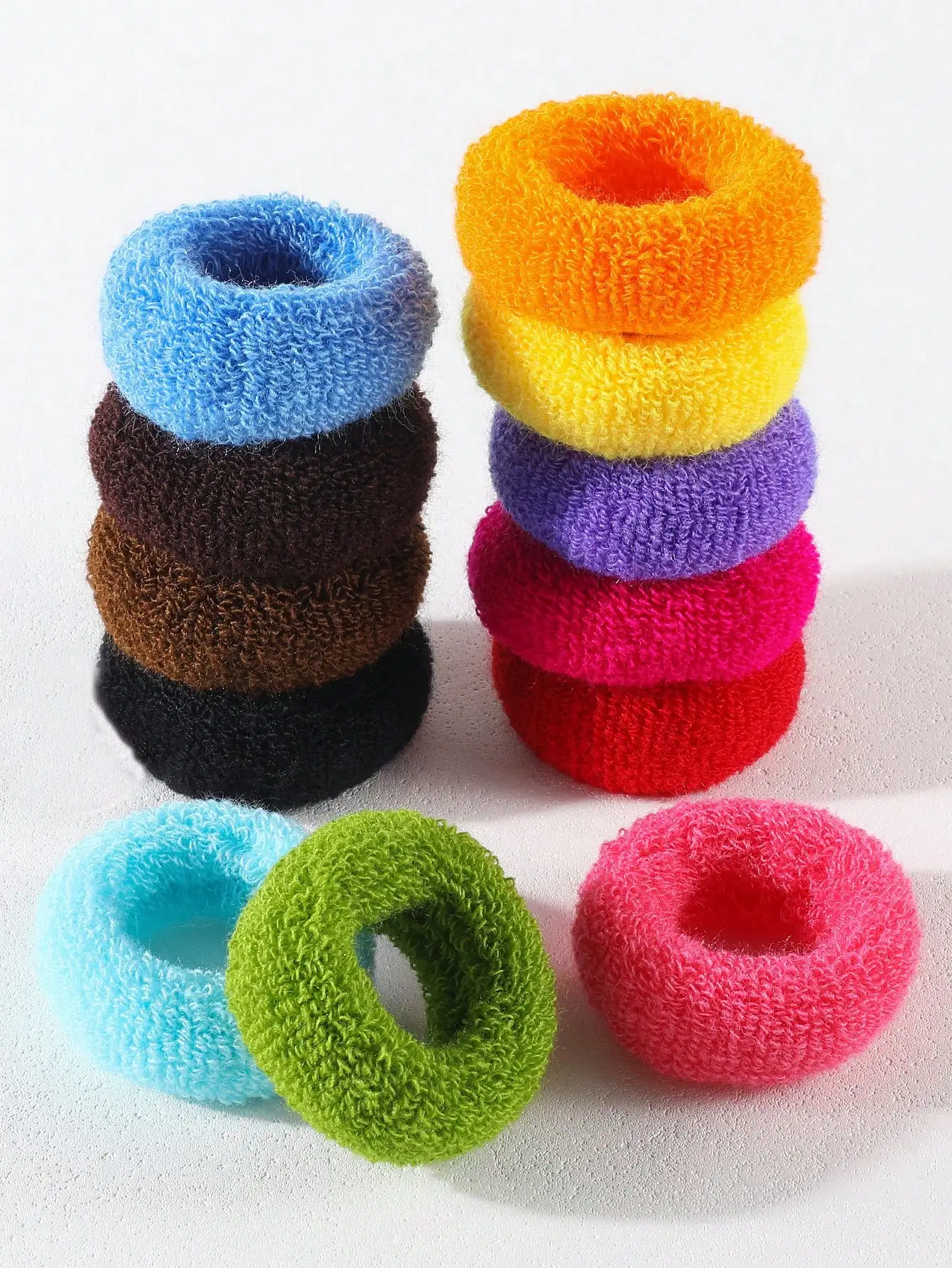 

12pcs Girls' Korean Style Candy Color Thick Towel Hair Scrunchies, Cute Bun Maker, Wide Elastic Hair Ties, Damage-Free Hair Accessories For Daily Use