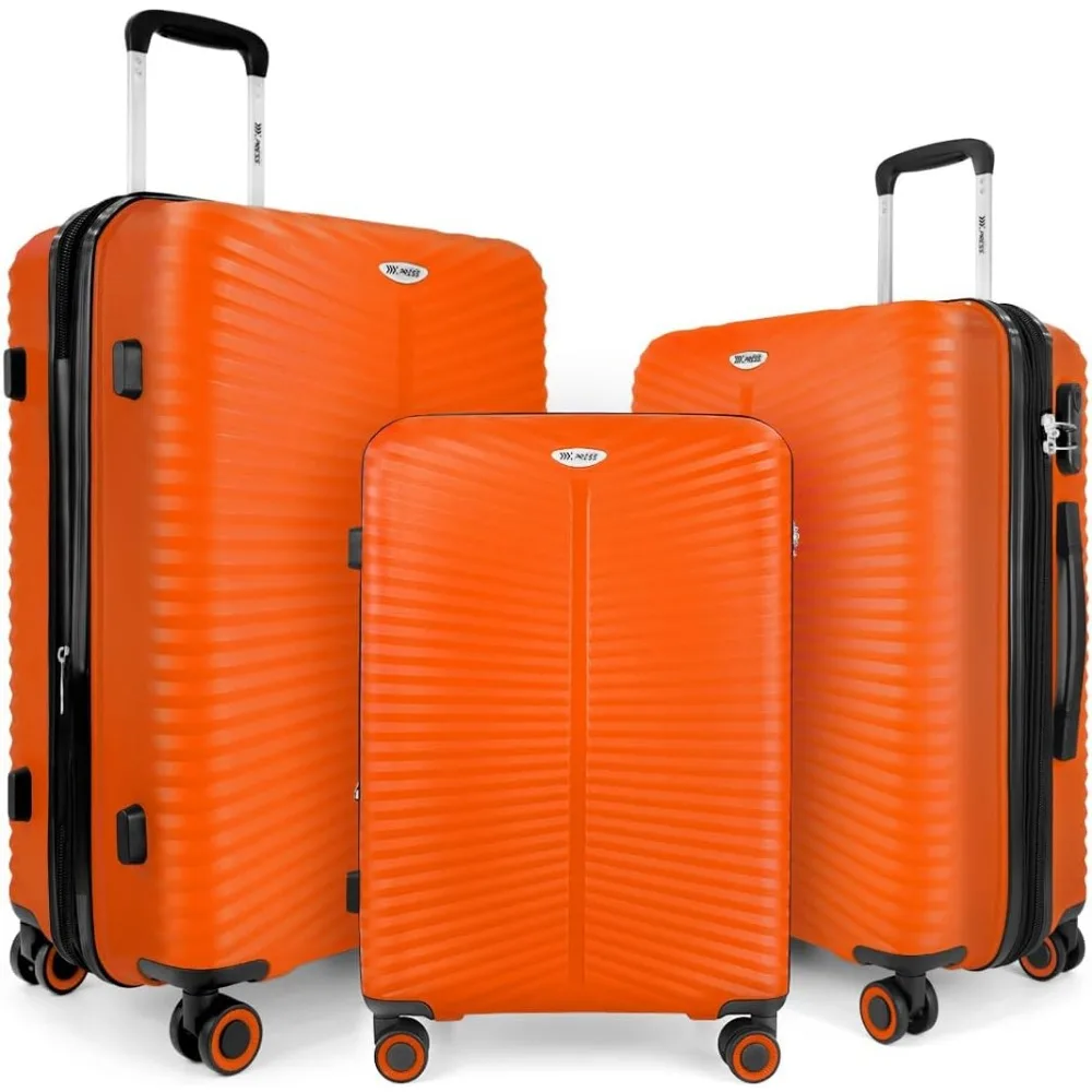 

3 Piece Luggage Sets（20/24/28in）with Password Lock with Spinner Wheels,Travel for Men Women,Orang