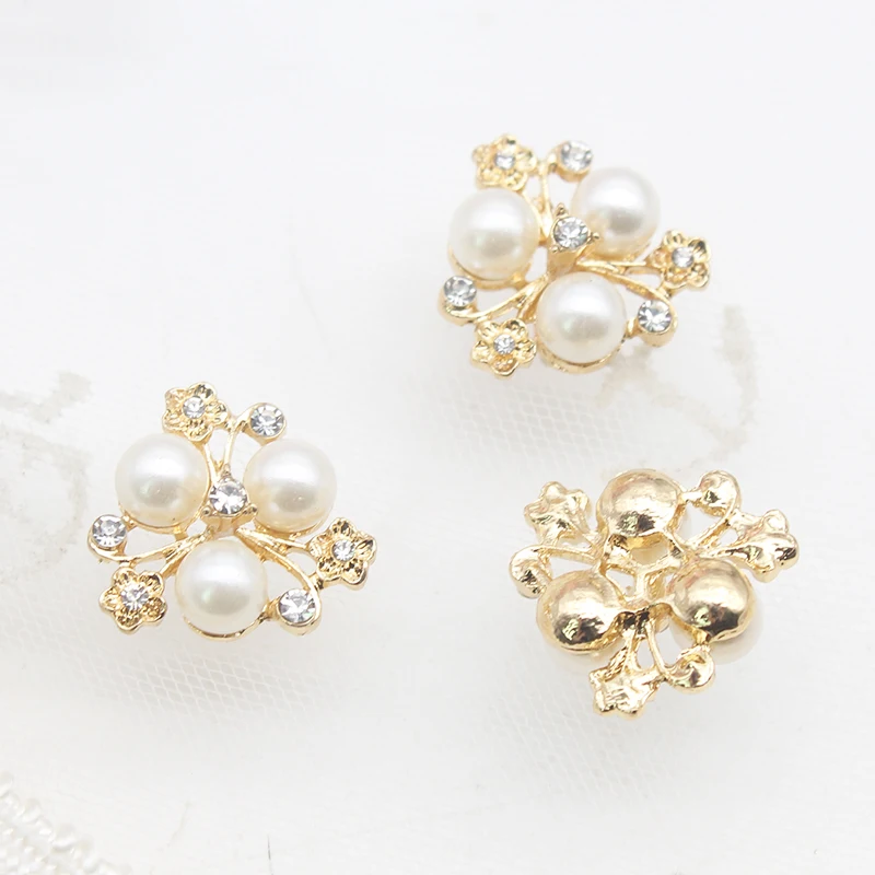 Fashion 10 Pcs 20mm Alloy Pearl Ornaments Hand Sewing Decorative DIY Flat Back Wedding Dress Accessories