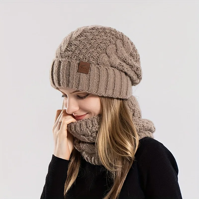1pc Thickened Winter Hat and Scarf Set, Ear Protection Beanie & Shawl for Men Women, Unisex Couple Cold Weather Gear,Christmas