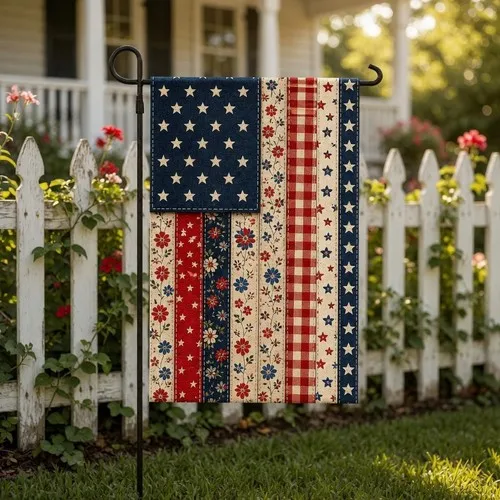 Patriotic Floral Garden Flag Vintage Americana USA Fourth of July Decor AAV hhz