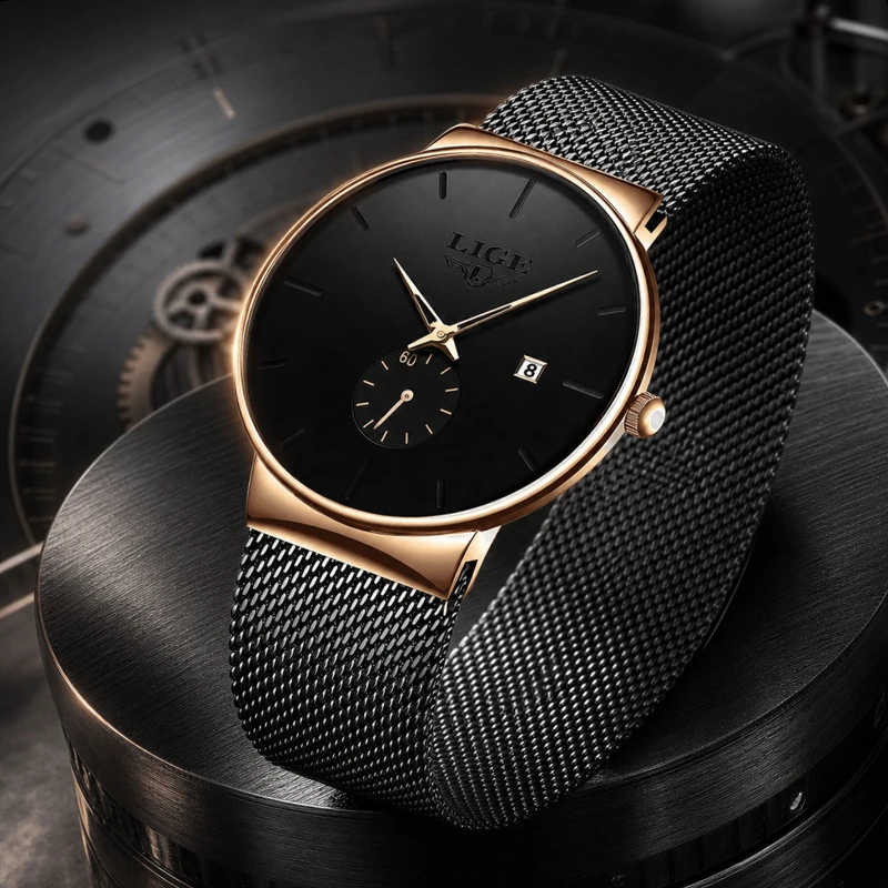 LIGE Retro Luxury Man Watch Fashion Casual Sports Stainless Mesh Belt Clock Auto Date Simple Quartz Watches for Men Reloj Hombre