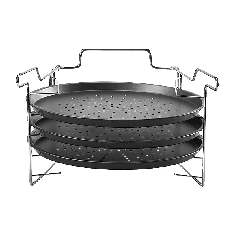 12 Inch Carbon Steel Pizza Tray 3Pcs Nonstick Pizza Baking Pan+1Pcs Shelf Pizza Plate Dishes Holder Kitchen Baking Tools