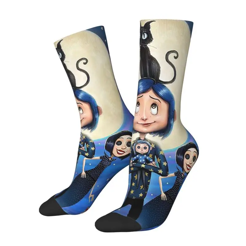 Funny Printing Horror Movie Coraline Socks for Men Women Stretchy Summer Autumn Winter Halloween Crew Socks