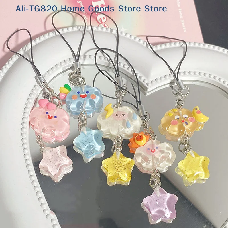 [TG820]Lovely Cartoon Cloud Star Phone Chain Kawaii Candy Color Phone Lanyard Keychain For Girls Cute Cellphone Strap