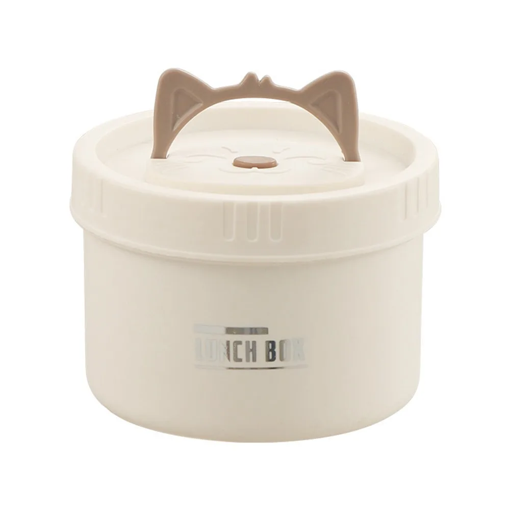 304 Stainless Steel Heat Preservation Lunch Box Round Cat Ear Handle Food Container Large Capacity Sealed Storage Box Commuting