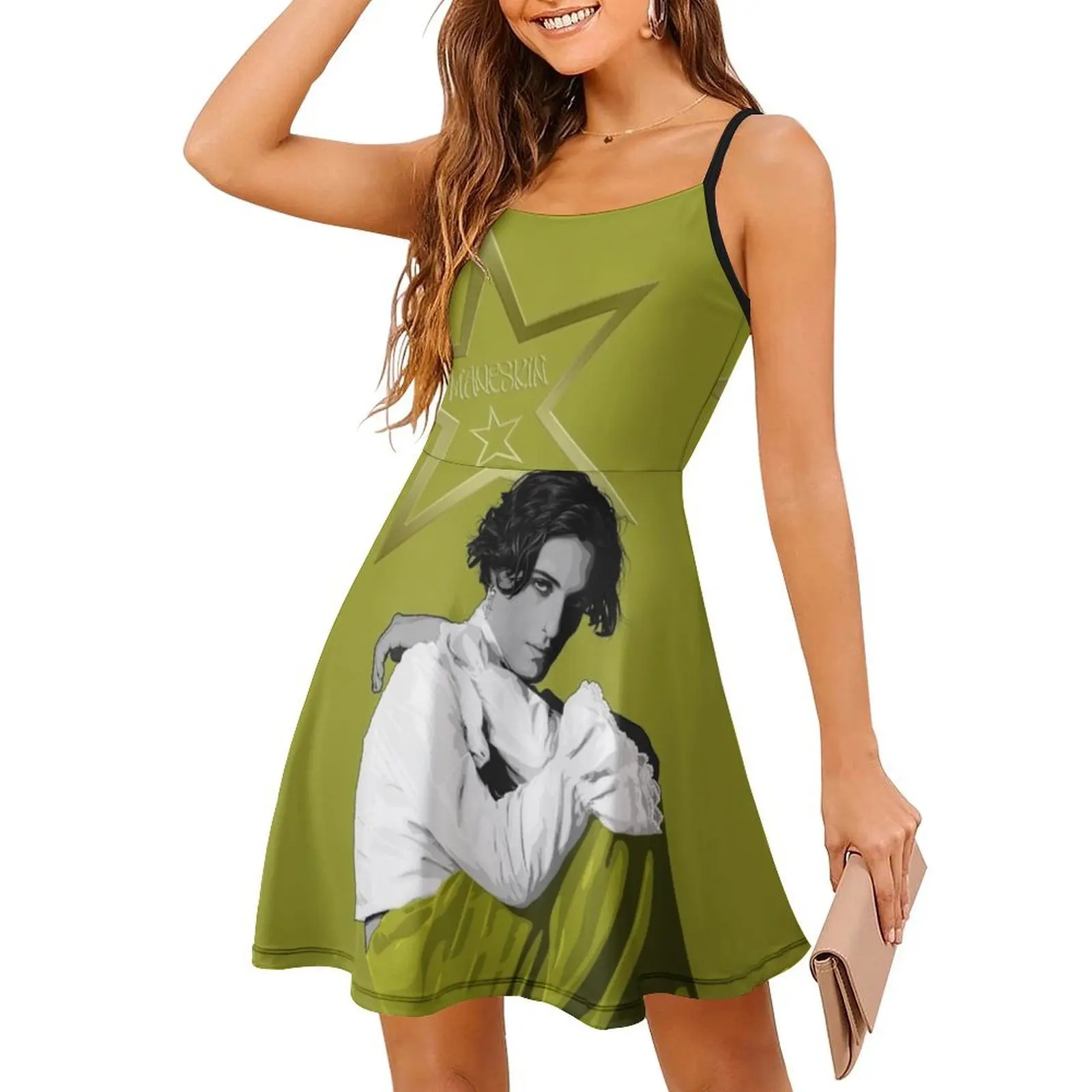 Maneskin-Damiano David 1 Vintage Bohemian Dress Puff Sleeve Or Sleeveless Options For Women Dress Maneskin Damiano David Music