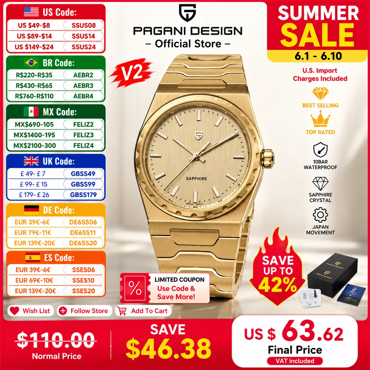 

PAGANI DESIGN 2026 New 7mm Fashion Men's V2 Quartz Watch 10Bar Waterproof Stainless Steel Sapphire C3 reloj hombre Watches male