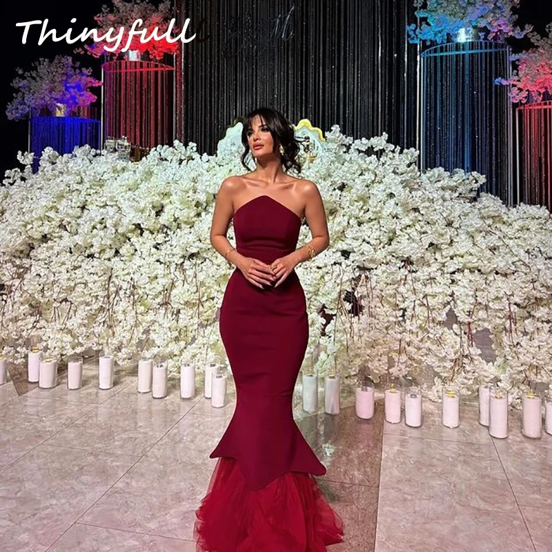 

Thinyfull Mermaid Satin/Tulle Prom Dresses Sleeveless Dubai Evening Dress Long Formal Occasion Gown robes de soirée Customized