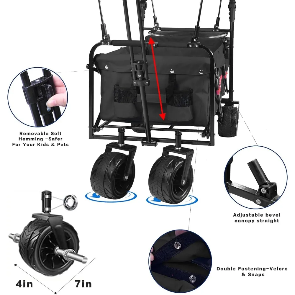 Imagem -03 - Heavy Duty Folding Wagon Cart com Canopy Removível Grandes Rodas All Terrain Alças Ajustáveis para Jardim