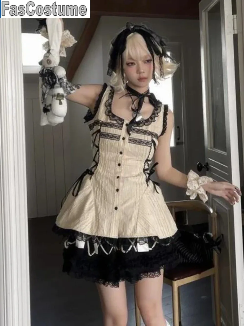 

FasCostume Y2k Lolita LaceShirts WomenJapanese Style Vintage Gothic AestheticGoth Bandage Blouse Harajuku Fairycore 2025ss Chic
