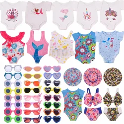 2Pcs/Set=Flamingo Swimsuit +Bunny Ear Sunglasses  For 18 Inch Girl Doll Gift 43 Cm Baby Doll Clothes Accessories Items Toys
