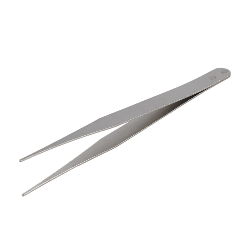 4X Fine Point Silver Tone Pointy Straight Tweezers 4 1/2 Inch