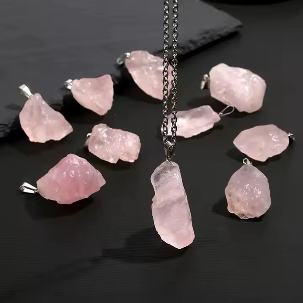 Natural Stone Crystal Rose QuartzPendant Necklace Natural Druzy Quartz Gemstone Pendant Necklace for Women and Men