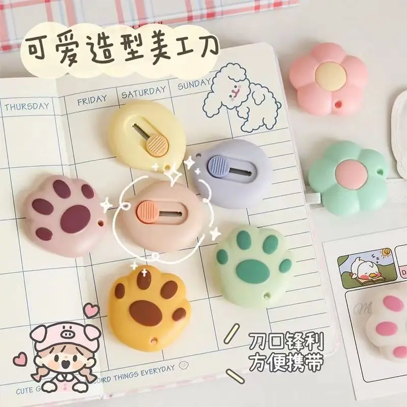 Cortador de Papel Mini em Forma de Pata de Gato Kawaii, Faca Utilitária Retrátil Portátil para Envelope, Caixa, DIY, Material de Escritório