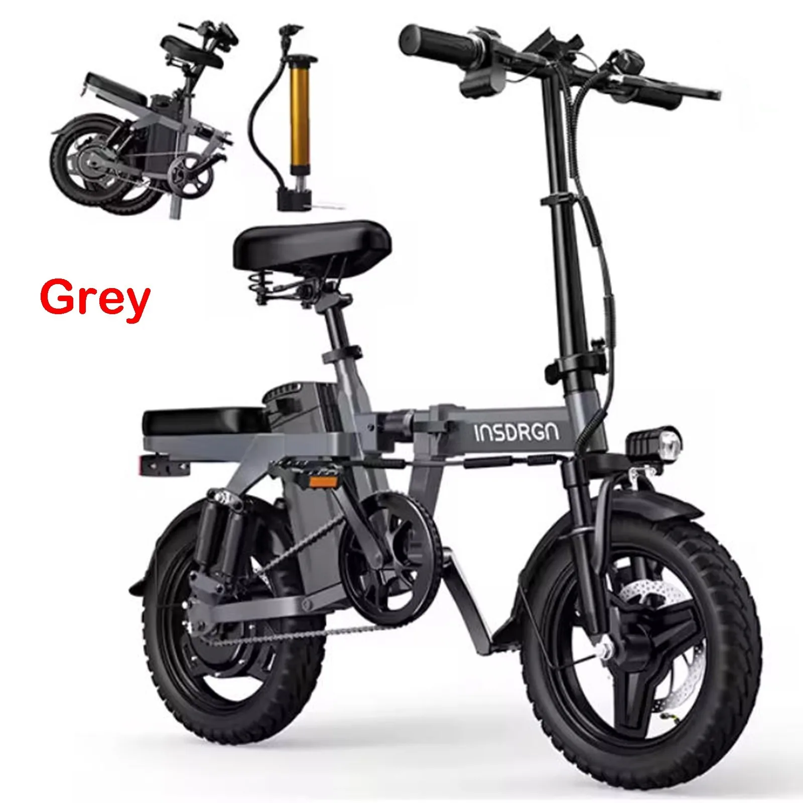 Adults & Teens Electric Bike, 14" Foldable City Commuter Dual Suspension E-Bike