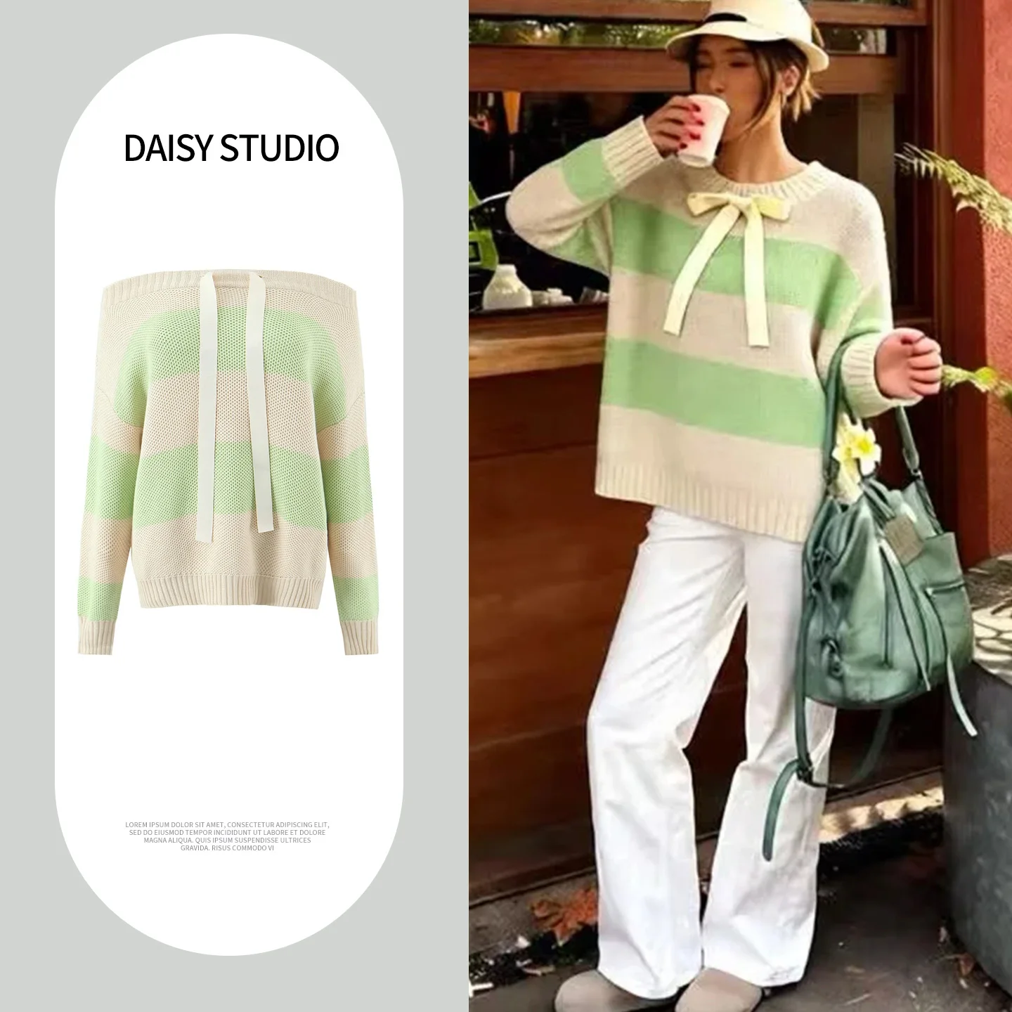 

Весенняя новинка: Женский вязаный свитер в стиле Lazy Style с длинным рукавом, на одно плечо, с завязками, в полоску, свободного кроя