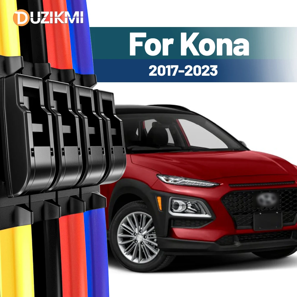 

For Hyundai Kona 2017-2023 2018 2019 2020 2021 2022 2pcs Front Windshield Windscreen Wiper Blades Red Blue