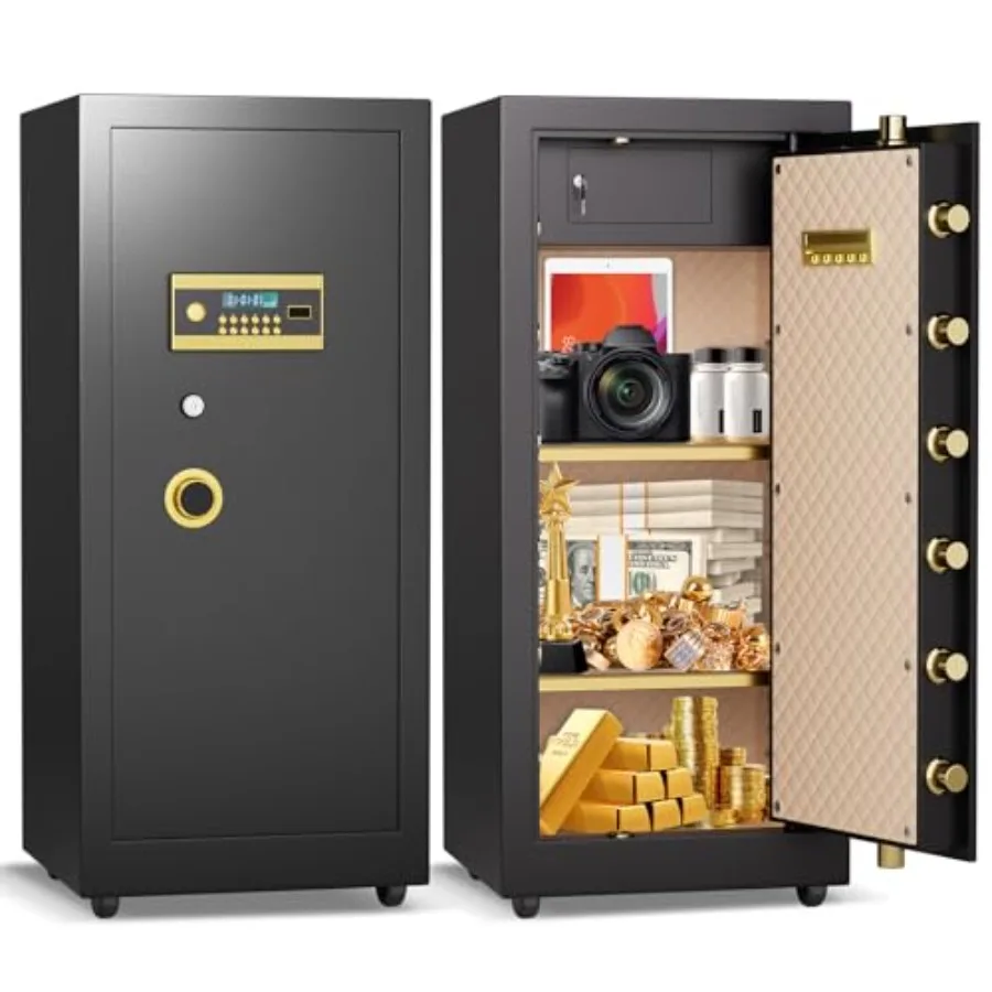 

Home floor safe for documents, cash, jewelry: 39.37''H, 9.0 cu ft, heavy-duty steel, black, LCD screen hidden code access, 2 ad