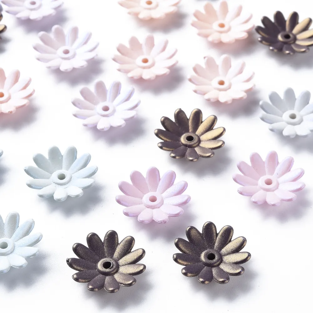 about 1450pcs/500g 6-Petal Flower Bead Caps Mix Color Spray Painted Acrylic End Caps for jewelry making  bracelet necklace decor