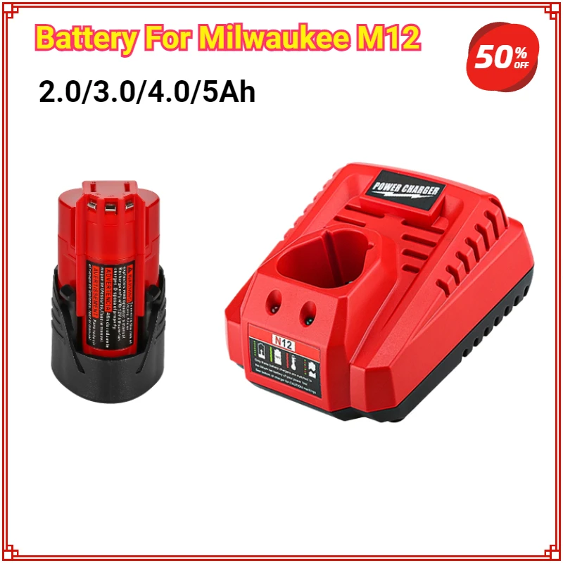 

12V Battery 2Ah/3Ah/4Ah/5Ah Rechargeable Battery For Milwaukee M12 XC Cordless Tools 48-11-2402 48-11-2411 48-11-2401 MIL-12A-LI