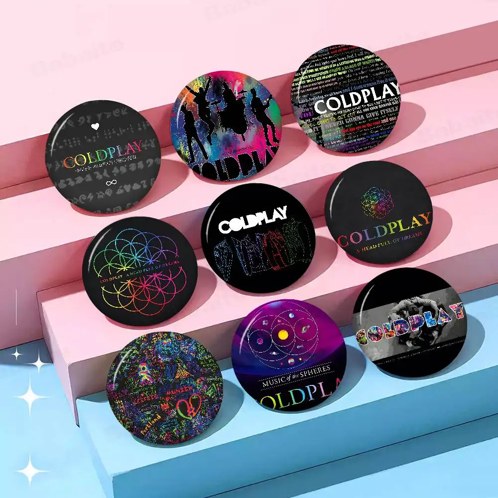 Alfileres de botón redondos de banda C-Coldplay, broches creativos con eslogan, decoración de ropa para mochila, regalos de joyería de dibujos animados de moda