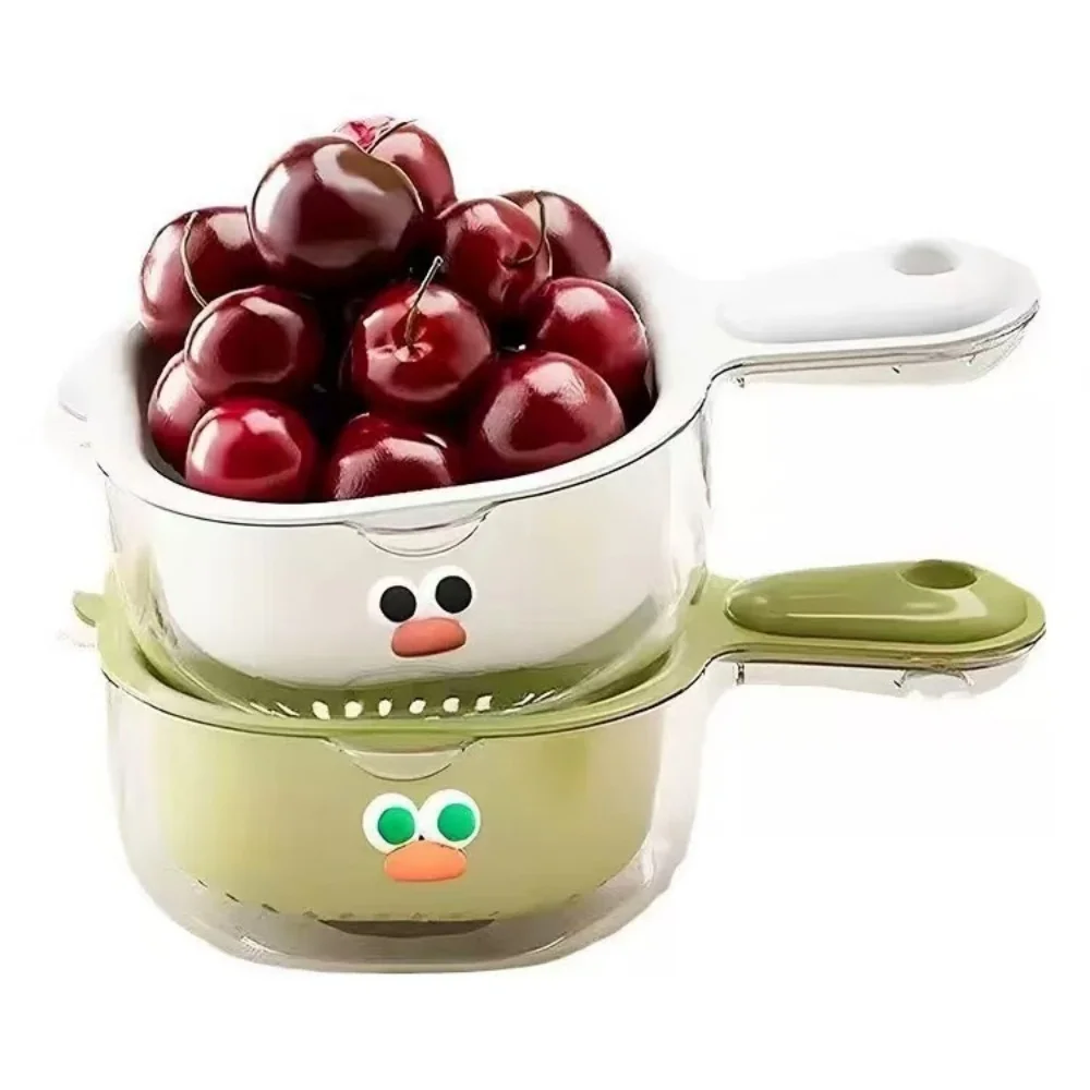 Cesta de drenaje de doble capa 2 en 1 con mango plegable, colador de alimentos, plato de frutas engrosado, fácil de limpiar