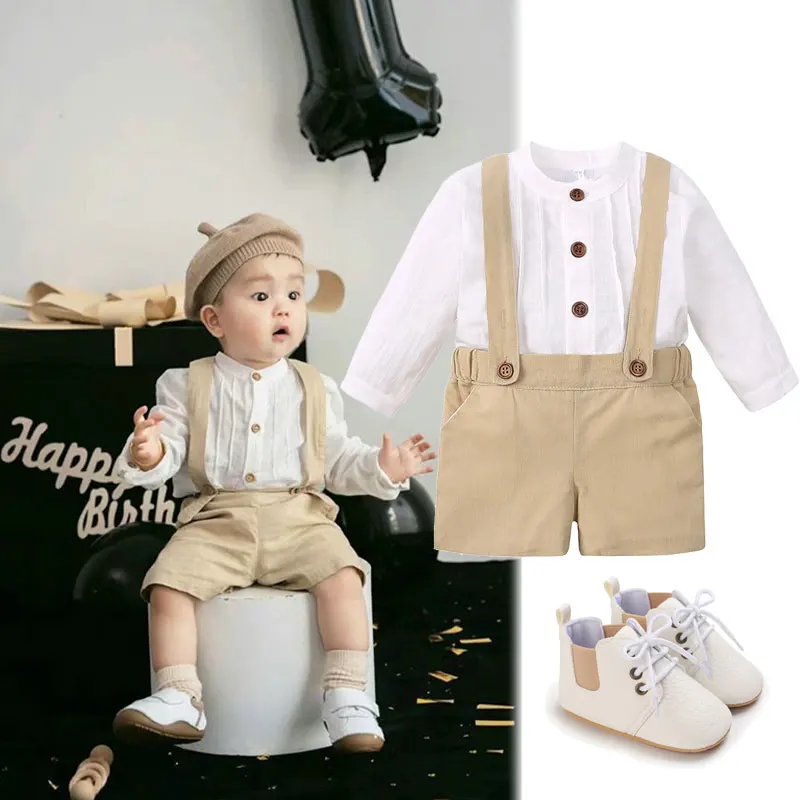 Baby Boy Clothe Set Cake Sash Outfit Dsetruction Shirt Suspenders Shorts Children' 1st Birthday Party Newborn Photograph Outfits