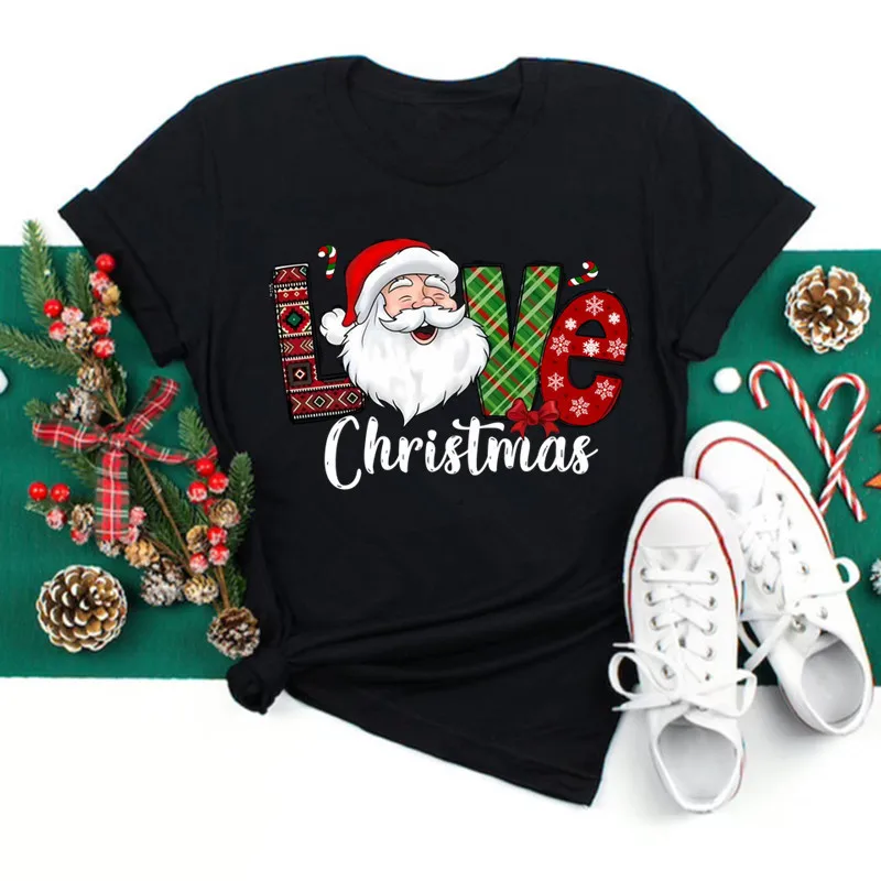

Merry Christmas Christmas 2025 New Year Santa Claus Round Neck Plus Size Short Sleeve T-Shirt Women's