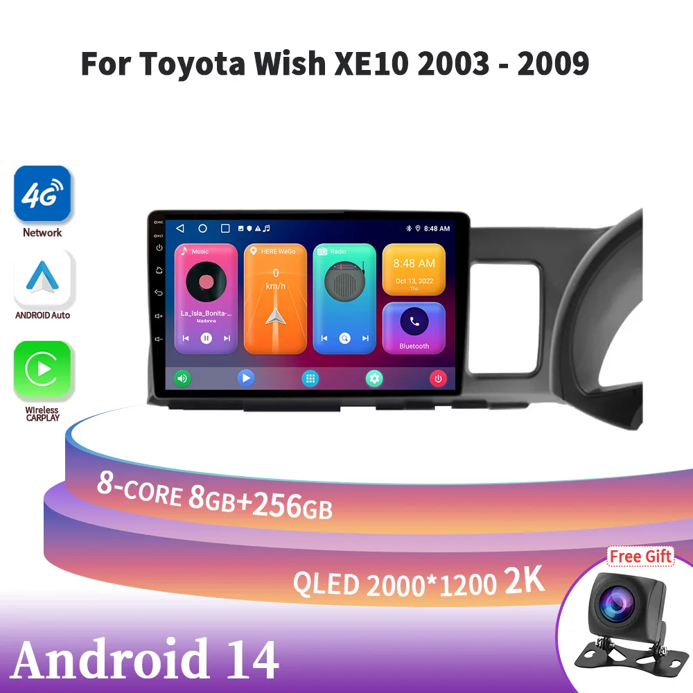 

Wireless Carplay Stereo Auto Radio Multimedia Navigation 4G GPS Android 14 For Toyota Wish XE10 2003-2009 Car Screen Head Unit